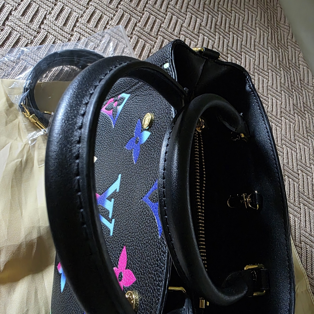 Source Unknown Black Satchel with Multicolor Mono… - image 6